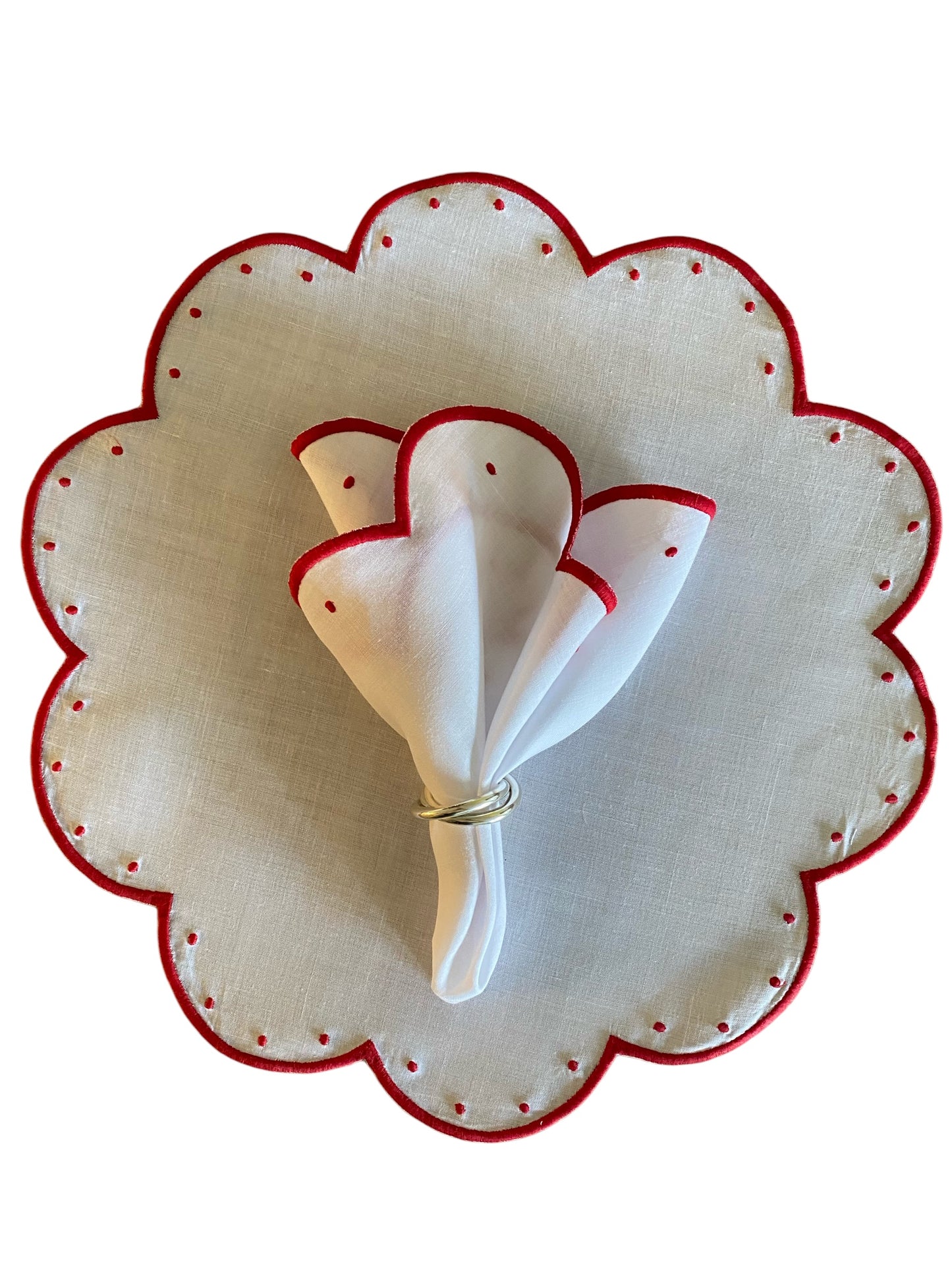 Scallop Red Dots - Placemat & Napkin Set